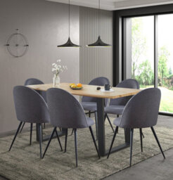 Hallowood Furniture Cullompton Large Dining Table (1.6M) With 6 Dark Grey Curved Back Chairs - thumbnail 1