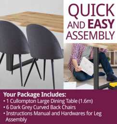 Hallowood Furniture Cullompton Large Dining Table (1.6M) With 6 Dark Grey Curved Back Chairs - thumbnail 7