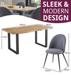 Hallowood Furniture Cullompton Large Dining Table (1.6M) With 6 Dark Grey Curved Back Chairs - thumbnail 3