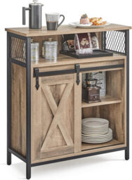 Songmics Sliding Barn Door Sideboard, Kitchen Storage Cabinet, Adjustable Shelf, Rustic Living Room Cupboard, Toasted Oak And Black - thumbnail 9