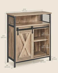 Songmics Sliding Barn Door Sideboard, Kitchen Storage Cabinet, Adjustable Shelf, Rustic Living Room Cupboard, Toasted Oak And Black - thumbnail 2