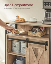Songmics Sliding Barn Door Sideboard, Kitchen Storage Cabinet, Adjustable Shelf, Rustic Living Room Cupboard, Toasted Oak And Black - thumbnail 6
