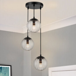 Cosylyte Kingston 3 Light Modern Ribbed Glass Pendant Light - Matt Black Base - thumbnail 1
