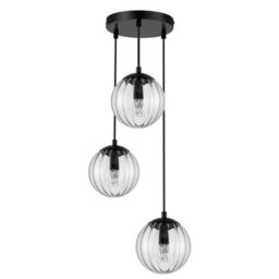 Cosylyte Kingston 3 Light Modern Ribbed Glass Pendant Light - Matt Black Base - thumbnail 4
