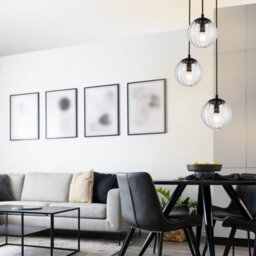 Cosylyte Kingston 3 Light Modern Ribbed Glass Pendant Light - Matt Black Base - thumbnail 2