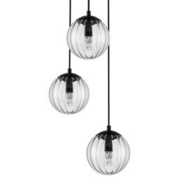 Cosylyte Kingston 3 Light Modern Ribbed Glass Pendant Light - Matt Black Base - thumbnail 6