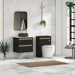 Royal Bathrooms Orion 600mm Hale Black Wall Hung Plain White Countertop Vanity Unit 2 Drawer With Milan Black Basin & Brushed Brass Accent Trim - thumbnail 3