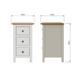 Fwstyle Taberno 3 Drawer Bedside Table Chest White Linen (H) 58 (W) 34 (D) 35Cm - thumbnail 5