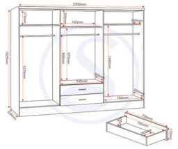 Seconique Nevada 6 Door 2 Drawer Mirrored Wardrobe In Rustic Oak Effect Finish - thumbnail 8