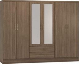 Seconique Nevada 6 Door 2 Drawer Mirrored Wardrobe In Rustic Oak Effect Finish - thumbnail 1