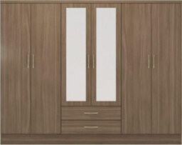 Seconique Nevada 6 Door 2 Drawer Mirrored Wardrobe In Rustic Oak Effect Finish - thumbnail 2