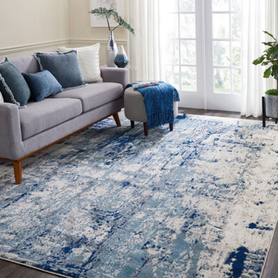 Ivory Blue Abstract Luxurious Modern Easy To Clean Rug For Dining Room Bed Room And Living Room-117Cm X 178Cm - image 1