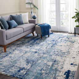 Ivory Blue Abstract Luxurious Modern Easy To Clean Rug For Dining Room Bed Room And Living Room-117Cm X 178Cm - thumbnail 1