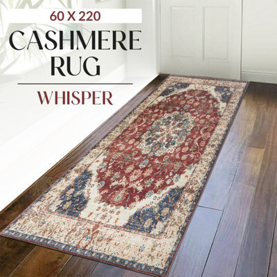 Ameha Whisper Cashmere Non Slip Rug Luxury Soft Hallway Kitchen Area Runner 60 X 220 Cm- Red Floral Rugs - image 1