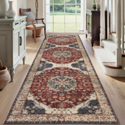 Ameha Whisper Cashmere Non Slip Rug Luxury Soft Hallway Kitchen Area Runner 60 X 220 Cm- Red Floral Rugs - thumbnail 3
