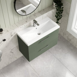 Balterley Wall Hung 2 Drawer Vanity Unit With Mid-Edge Ceramic Basin, 800mm - Satin Green - thumbnail 3