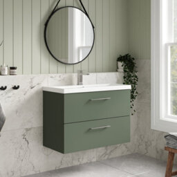 Balterley Wall Hung 2 Drawer Vanity Unit With Mid-Edge Ceramic Basin, 800mm - Satin Green - thumbnail 4