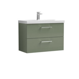 Balterley Wall Hung 2 Drawer Vanity Unit With Mid-Edge Ceramic Basin, 800mm - Satin Green