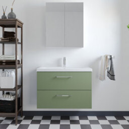 Balterley Wall Hung 2 Drawer Vanity Unit With Mid-Edge Ceramic Basin, 800mm - Satin Green - thumbnail 2