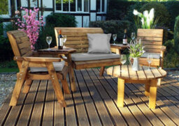 Charles Taylor Trading Charles Taylor Wooden Garden 4 Seater Chair Bench Set Round & Table Grey Cushion
