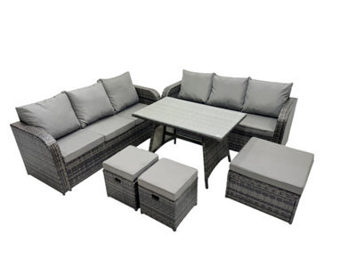 Fimous Garden Rattan Outdoor Furniture Set 9 Seater With 3 Seater Sofa 3 Stools Dark Grey - image 1