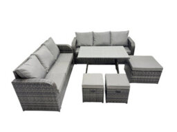 Fimous Garden Rattan Outdoor Furniture Set 9 Seater With 3 Seater Sofa 3 Stools Dark Grey - thumbnail 2