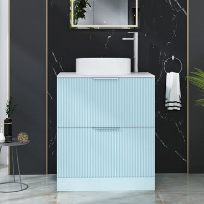 Royal Bathrooms Evora 700mm Powder Blue Fluted Floor Standing Countertop Vanity Unit 2 Drawer With Art Basin - image 1