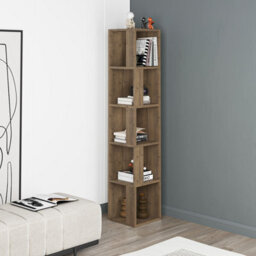Decortie Piano Modern Corner Bookcase Tall Display Unit Dark Oak Effect 158.9Cm - thumbnail 4