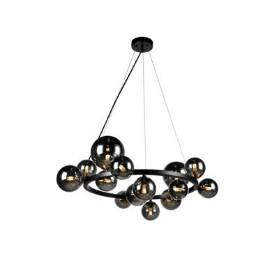 Luminosa Lighting Luminosa Astros 14 Light Globe Pendant Ceiling Light Matt Black, Mirror Grey, G9 - Uk Stock - image 1