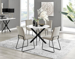 Furniturebox Uk Novara White Gloss Black Leg Round Dining Table & 4 Taupe Halle Chairs