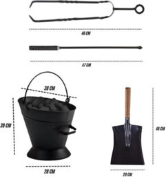 Trendi 4 Piece Fireside Companion Set For Log Burner Includes Waterloo Bucket Wooden Handle Shovel Metal Tongs - thumbnail 3