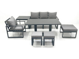 Fimous 7 Seater Garden Sofa Set Aluminium Furniture Rising Dining Tabe Set With Chair 3 Footstool Side Table Dark Grey - thumbnail 1