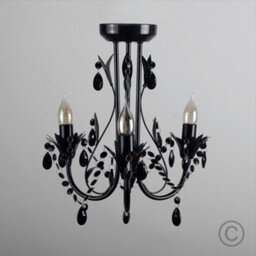 Valuelights Odelia Black Shabby Chic 3 Way Ceiling Light Chandelier With Black Acrylic Jewel With Led Bulb - thumbnail 4