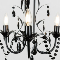 Valuelights Odelia Black Shabby Chic 3 Way Ceiling Light Chandelier With Black Acrylic Jewel With Led Bulb - thumbnail 3