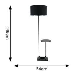 Valuelights Tavel Black Floor Lamp With Table And Black With Chrome Inner Lamp Shade And Led Bulb - thumbnail 4