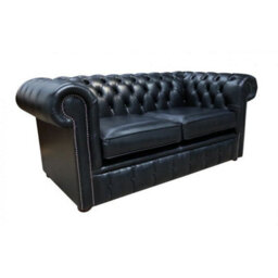 Chesterfield 2 Seater Old English Black Leather Sofa Settee Bespoke In Classic Style - thumbnail 3