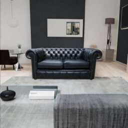 Chesterfield 2 Seater Old English Black Leather Sofa Settee Bespoke In Classic Style - thumbnail 2