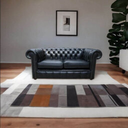 Chesterfield 2 Seater Old English Black Leather Sofa Settee Bespoke In Classic Style - thumbnail 4
