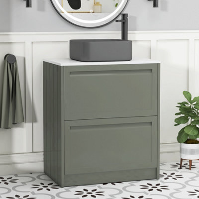 Royal Bathrooms Royal Bathroom Elmore 700mm Matt Green Freestanding Bathroom Vanity Unit 2 Drawer Plain White Worktop With Art Square Basin - image 1
