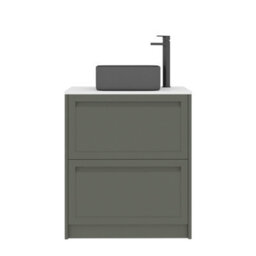 Royal Bathrooms Royal Bathroom Elmore 700mm Matt Green Freestanding Bathroom Vanity Unit 2 Drawer Plain White Worktop With Art Square Basin - thumbnail 7
