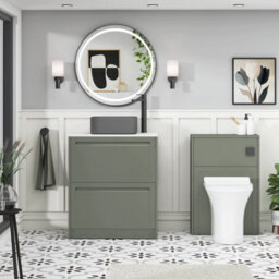 Royal Bathrooms Royal Bathroom Elmore 700mm Matt Green Freestanding Bathroom Vanity Unit 2 Drawer Plain White Worktop With Art Square Basin - thumbnail 5