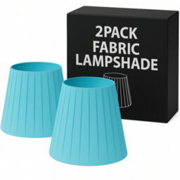 2 Pack Fabric Coolie Lampshades With A60 Led Bulb, 22Cm Light Blue Lamp Shades For Pendant Ceiling Lights And Table Lamps
