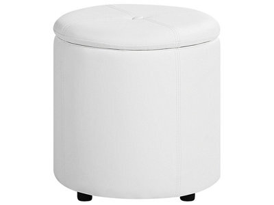 Beliani Glamour Pouffe White Faux Leather Storage Stool 40 X 38 Cm With Hidden Compartment - image 1