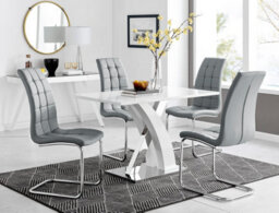 Furniturebox Uk Atlanta White High Gloss And Chrome Metal Rectangle Dining Table And 4 Elephant Grey Murano Dining Chairs Set - thumbnail 1