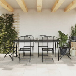 Berkfield 7 Piece Garden Dining Set Anthracite Metal Mesh - thumbnail 1