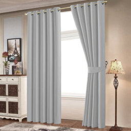 Bedlooms Blackout Curtains Thermal Insulated Eyelet Ready Made Ring Top Light Grey Curtain (Pair) 66 X 72 Inches With Tie Backs - thumbnail 9