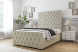 "Sloomy Watson Cream Plush Bed Frame With 50"" Upholstered Headboard 4' Small Double" - thumbnail 2