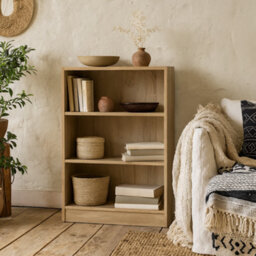Wyld Haus Amberfern Low Wide Natural Oak-Effect Bookcase 2 Shelves - thumbnail 1