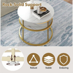 2 Tier Round Coffee Table With Lift Top And Storage Shelves White - thumbnail 5