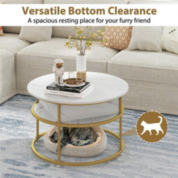 2 Tier Round Coffee Table With Lift Top And Storage Shelves White - thumbnail 4